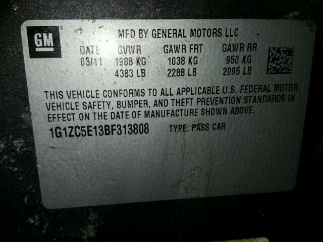 1G1ZC5E13BF313808 - 2011 CHEVROLET MALIBU 1LT 灰色 照片 10