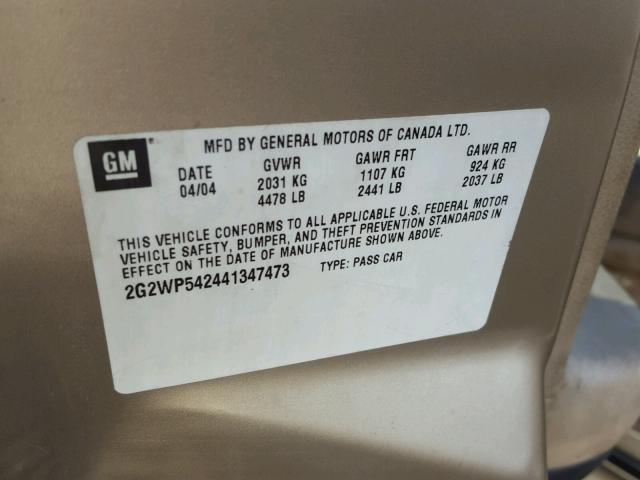 2G2WP542441347473 - 2004 PONTIAC GRAND PRIX GOLD photo 10