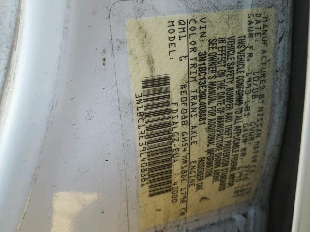 3N1BC13E39L408881 - 2009 NISSAN VERSA S WHITE photo 10