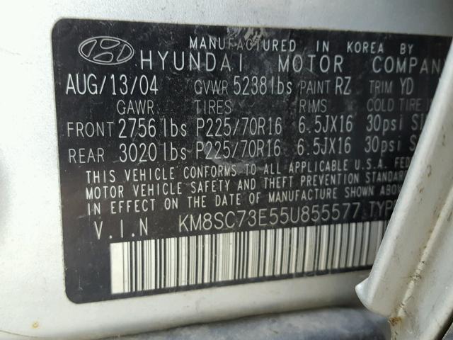 KM8SC73E55U855577 - 2005 HYUNDAI SANTA FE G SILVER photo 10