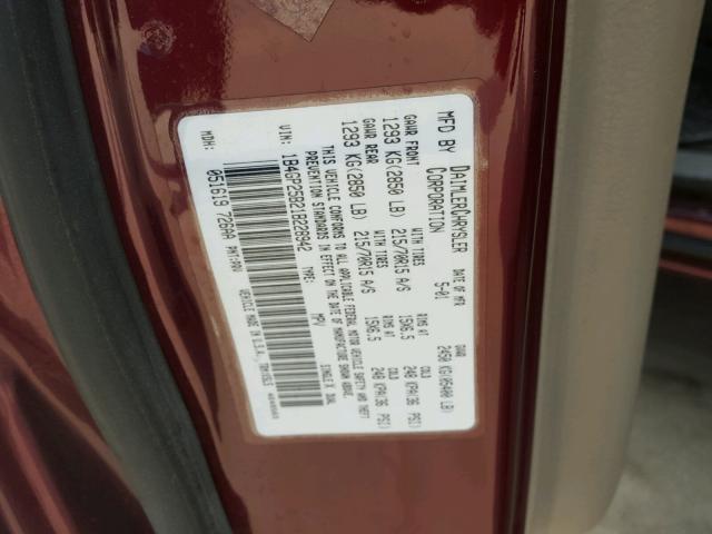 1B4GP25B21B228942 - 2001 DODGE CARAVAN SE BURGUNDY photo 10