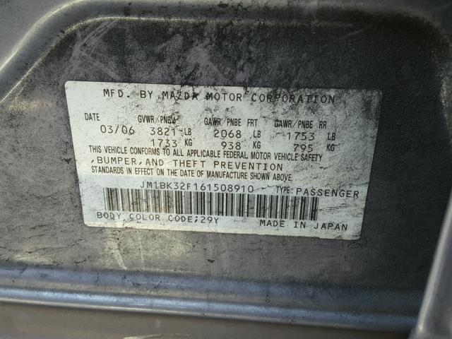 JM1BK32F161508910 - 2006 MAZDA 3 I SILVER photo 10