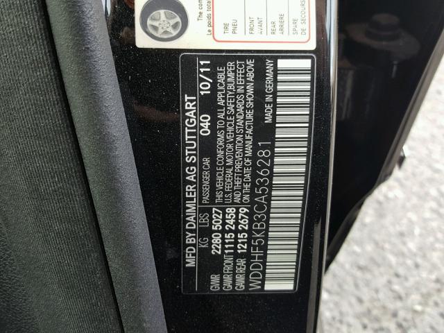 WDDHF5KB3CA536281 - 2012 MERCEDES-BENZ E 350 BLACK photo 10