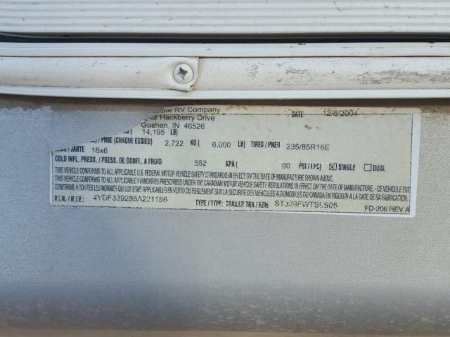 4YDF339285A221156 - 2005 KEYSTONE SPRINTER WHITE photo 10