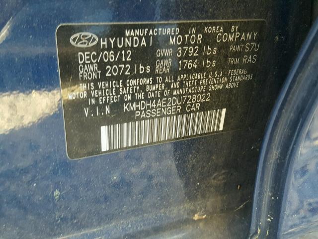 KMHDH4AE2DU728022 - 2013 HYUNDAI ELANTRA GL BLUE photo 10