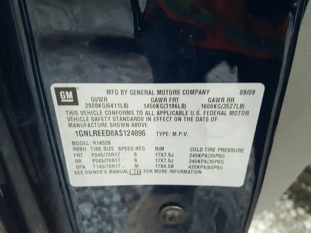 1GNLREED8AS124896 - 2010 CHEVROLET TRAVERSE L BLUE photo 10