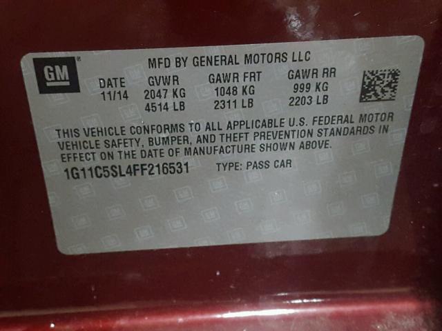 1G11C5SL4FF216531 - 2015 CHEVROLET MALIBU 1LT 勃艮第红 照片 10