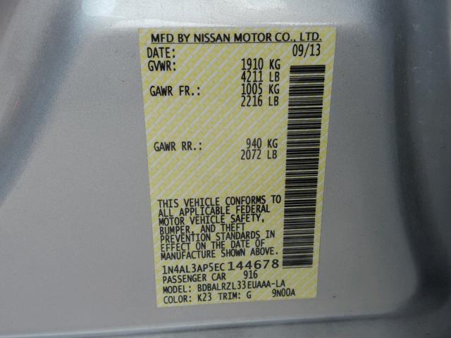 1N4AL3AP5EC144678 - 2014 NISSAN ALTIMA 2.5 SILVER photo 10