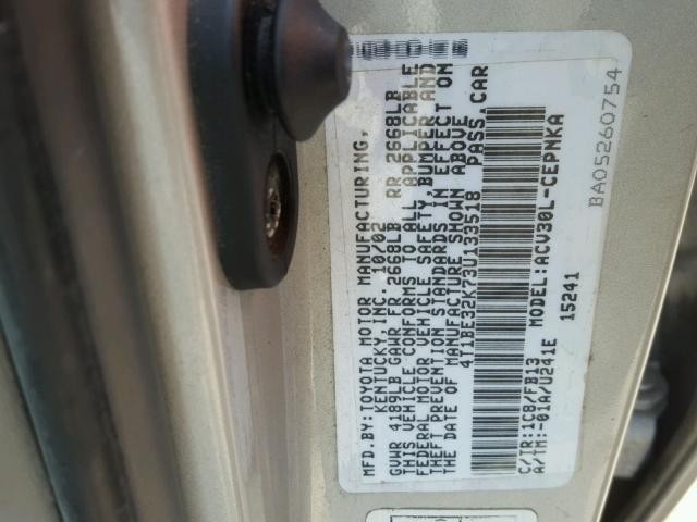 4T1BE32K73U133518 - 2003 TOYOTA CAMRY LE SILVER photo 10