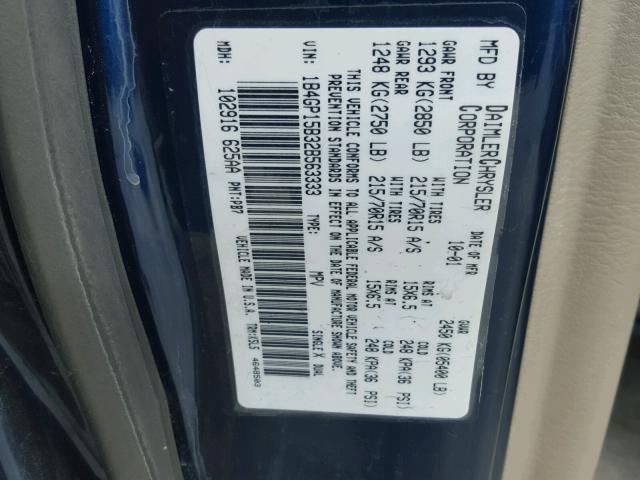 1B4GP15B32B563333 - 2002 DODGE CARAVAN EC BLUE photo 10