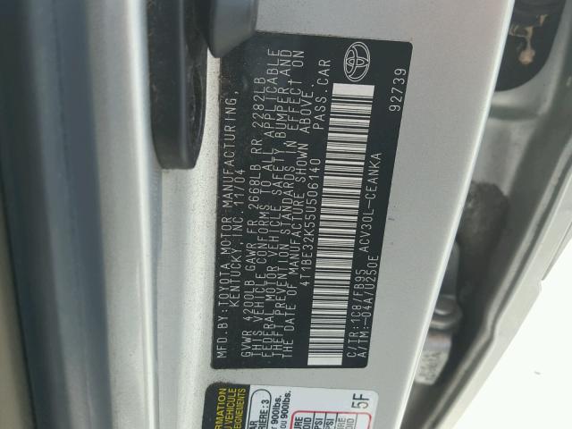 4T1BE32K55U506140 - 2005 TOYOTA CAMRY LE ვერცხლისფერი ფოტო 10