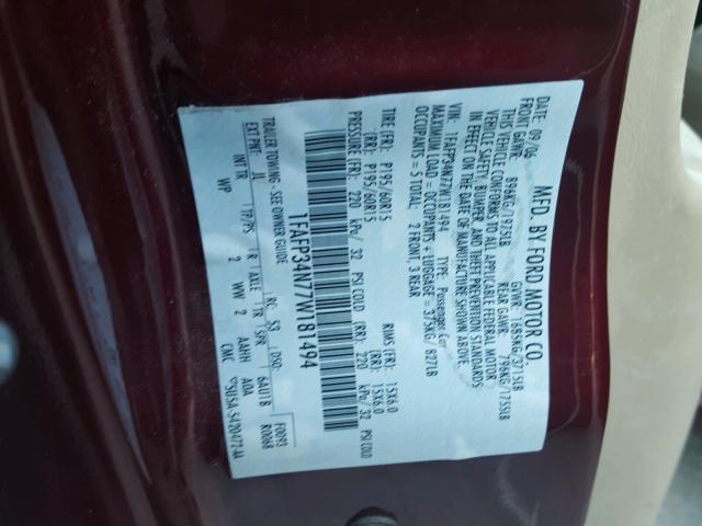 1FAFP34N77W181494 - 2007 FORD FOCUS ZX4 MAROON photo 10