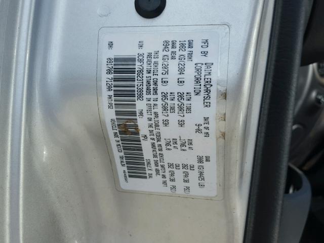 3C8FY78G23T539982 - 2003 CHRYSLER PT CRUISER SILVER photo 10