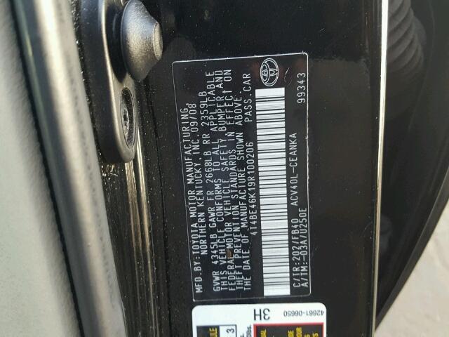 4T4BE46K19R100206 - 2009 TOYOTA CAMRY BASE BLACK photo 10