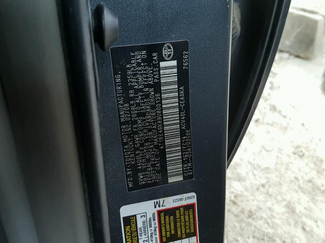 4T1BE46K89U800136 - 2009 TOYOTA CAMRY BASE GRAY photo 10