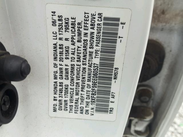 19XFB2F59EE060537 - 2014 HONDA CIVIC LX WHITE photo 10