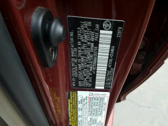 4T1BE32K66U155756 - 2006 TOYOTA CAMRY LE MAROON photo 10