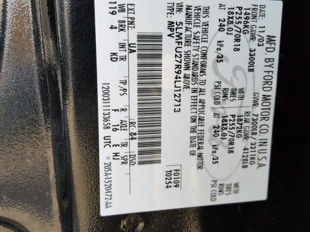 5LMFU27R94LJ12713 - 2004 LINCOLN NAVIGATOR Қара фото 10