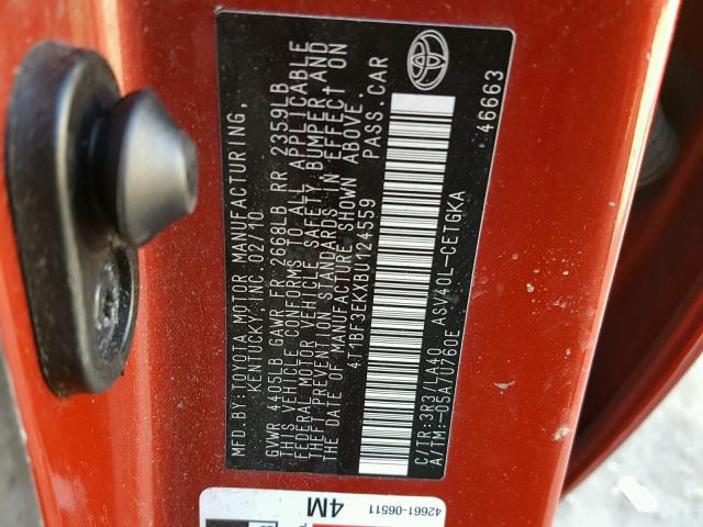 4T1BF3EKXBU124559 - 2011 TOYOTA CAMRY BASE RED photo 10