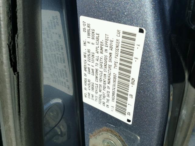 1HGCM56747A180897 - 2007 HONDA ACCORD EX BLUE photo 10