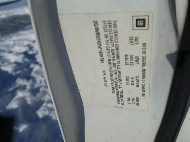 2G4WB52K3W1438794 - 1998 BUICK REGAL LS WHITE photo 10