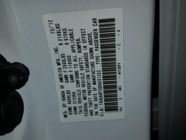 19UUA8F56DA001252 - 2013 ACURA TL TECH WHITE photo 10