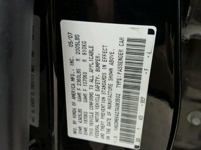 1HGCM66427A083502 - 2007 HONDA ACCORD SE BLACK photo 10