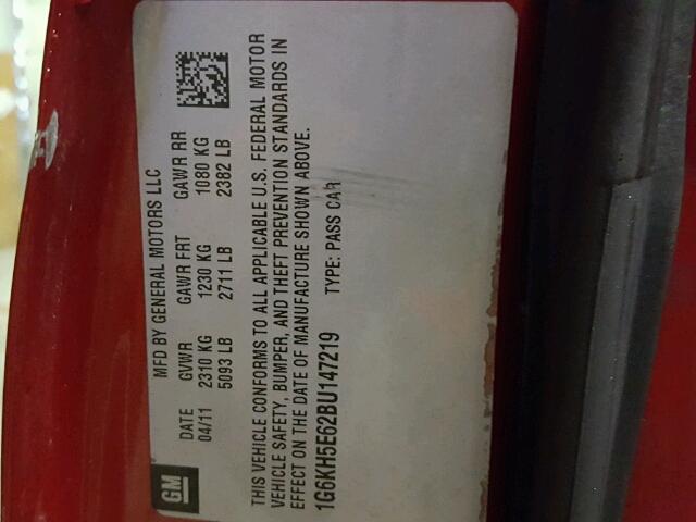 1G6KH5E62BU147219 - 2011 CADILLAC DTS PREMIU RED photo 10