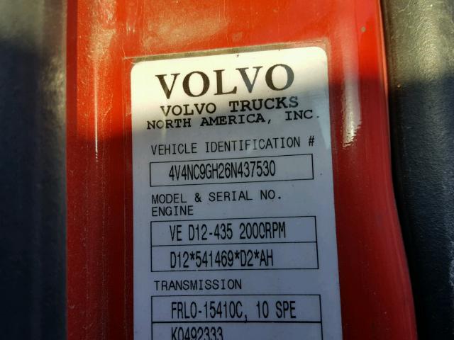 4V4NC9GH26N437530 - 2006 VOLVO VN VNL RED photo 10