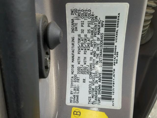 5TDZT34A41S006465 - 2001 TOYOTA SEQUOIA SR SILVER photo 10