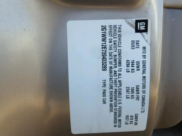 2G1WW12E739433289 - 2003 CHEVROLET MONTE CARL 金色 照片 10