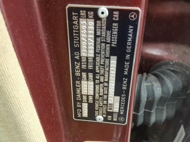 WDBCA39D9HA294388 - 1987 MERCEDES-BENZ 560 SEL MAROON photo 10