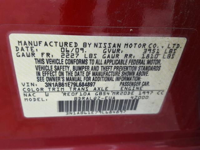 3N1AB61E79L684897 - 2009 NISSAN SENTRA 2.0 RED photo 10