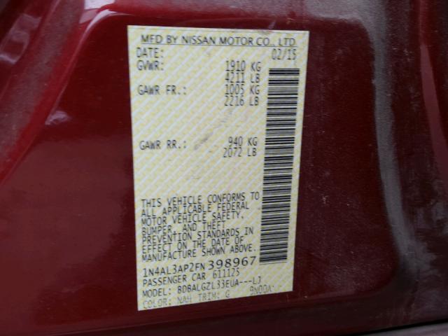 1N4AL3AP2FN398967 - 2015 NISSAN ALTIMA 2.5 RED photo 10