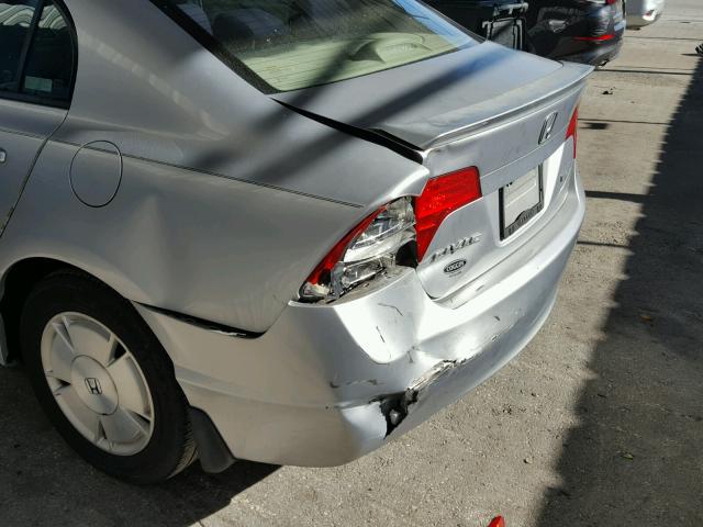 JHMFA36238S004012 - 2008 HONDA CIVIC HYBR SILVER photo 9