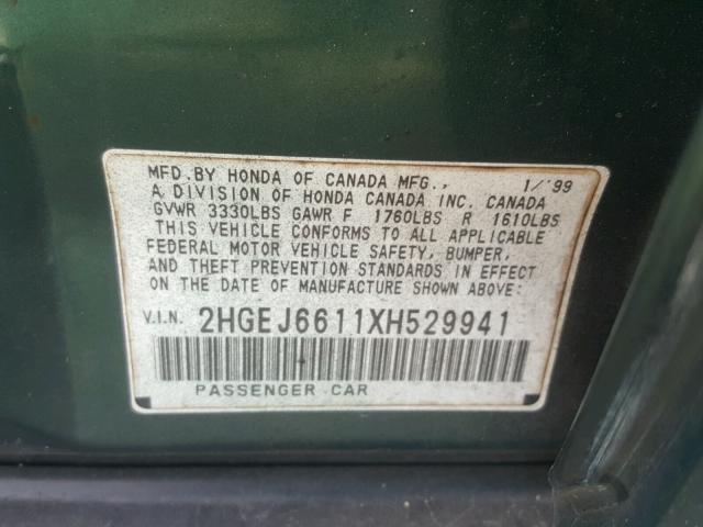 2HGEJ6611XH529941 - 1999 HONDA CIVIC BASE 绿色 照片 10