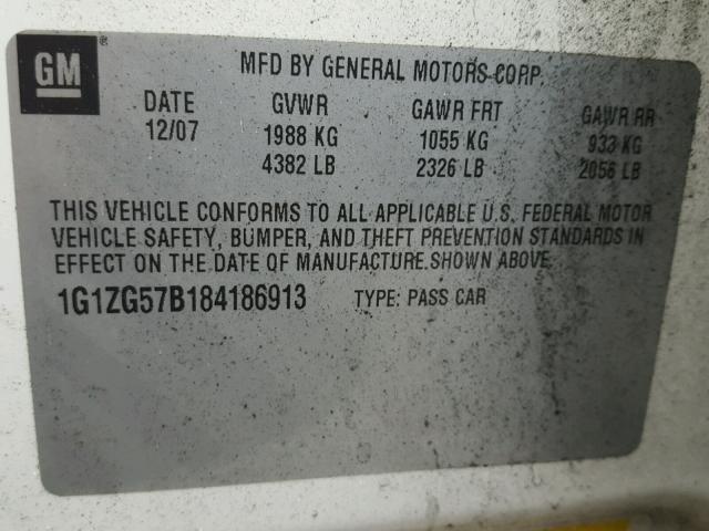 1G1ZG57B184186913 - 2008 CHEVROLET MALIBU LS 白色 照片 10