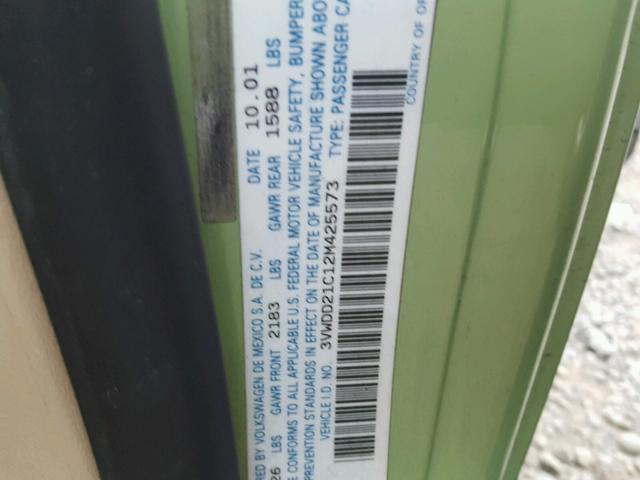 3VWDD21C12M425573 - 2002 VOLKSWAGEN NEW BEETLE 绿色 照片 10