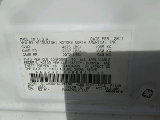 4A32B2FF4BE023133 - 2011 MITSUBISHI GALANT FE WHITE photo 10