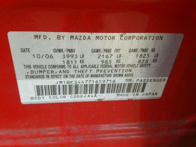 JM1BK344771659716 - 2007 MAZDA 3 HATCHBAC RED photo 10