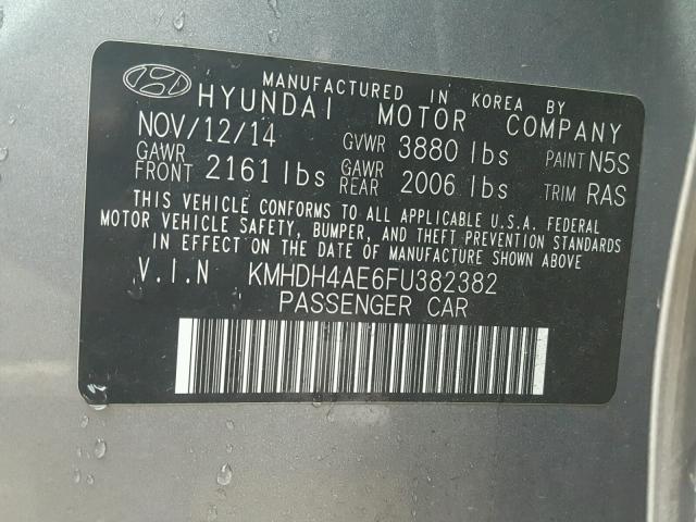 KMHDH4AE6FU382382 - 2015 HYUNDAI ELANTRA SE GRAY photo 10