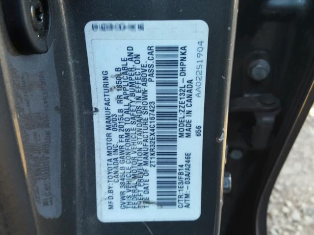 2T1KR32EX4C167423 - 2004 TOYOTA COROLLA MA GRAY photo 10