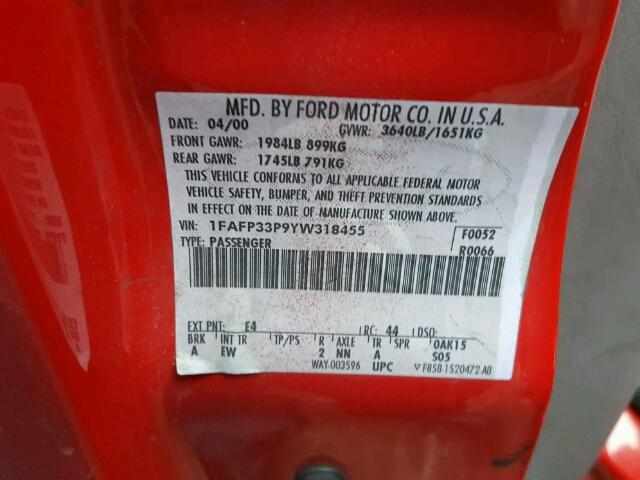 1FAFP34N37W166538 - 2007 FORD FOCUS ZX4 RED photo 10