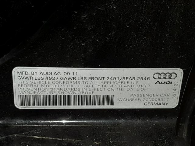 WAUBFAFL2CN009317 - 2012 AUDI A4 PREMIUM BLACK photo 10