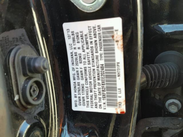 19XFB2F8XEE202484 - 2014 HONDA CIVIC EX შავი ფოტო 10