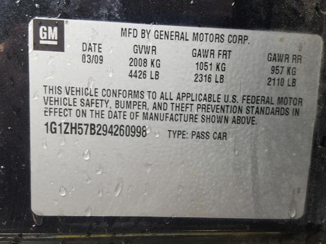 1G1ZH57B294260998 - 2009 CHEVROLET MALIBU 1LT BLACK photo 10