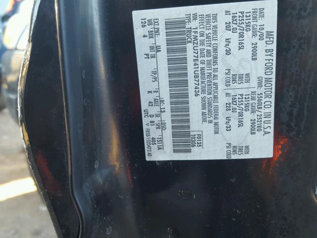 1FMZU77E41UB77436 - 2001 FORD EXPLORER S BLACK photo 10