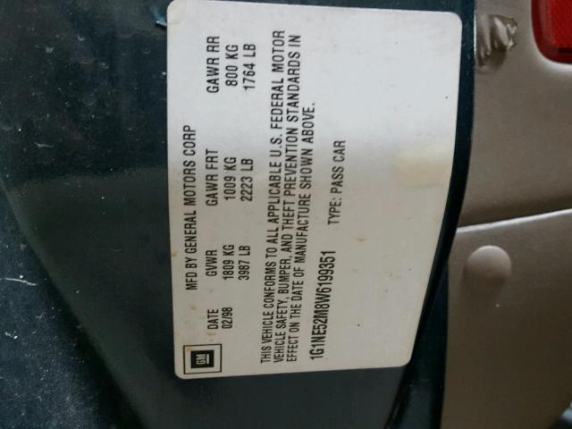 1G1NE52M8W6199351 - 1998 CHEVROLET MALIBU LS 绿色 照片 10