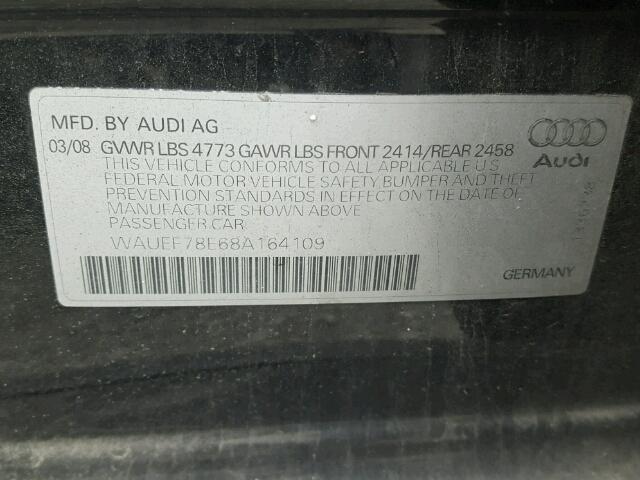 WAUEF78E68A164109 - 2008 AUDI A4 S-LINE BLACK photo 10