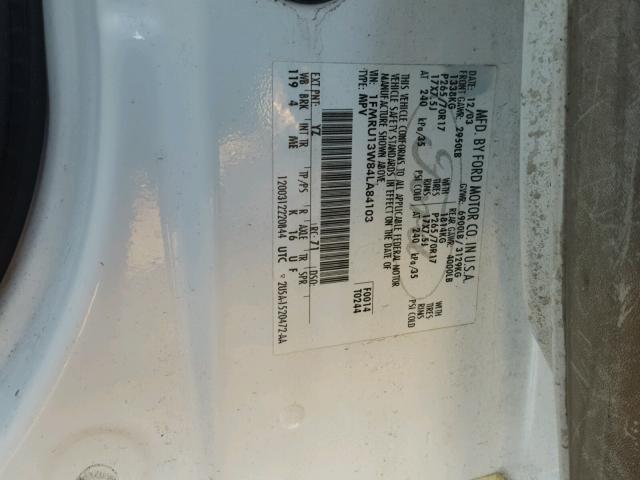 1FMRU13W84LA84103 - 2004 FORD EXPEDITION WHITE photo 10